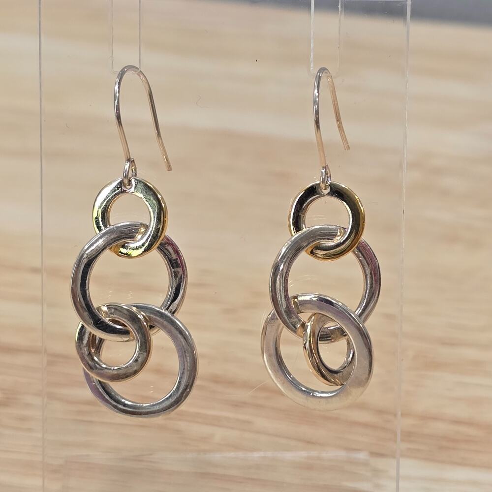 Chateau D'Argent 925 Silver Gold Interlocking Circle Dangle Pierced Earrings